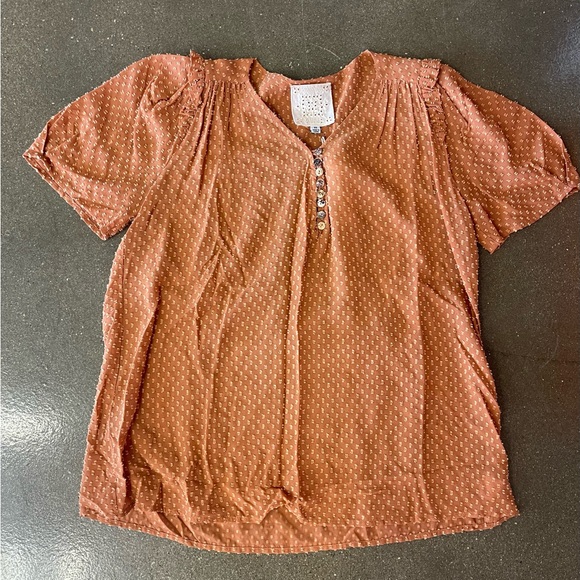 NWT Johnny Was Archer Flare V-Neck Top Blouse Terracotta Brown Cottagecore - Picture 9 of 9